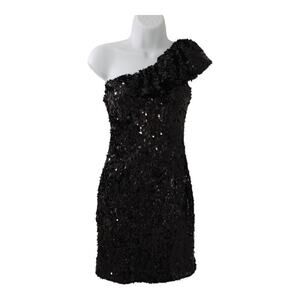 AIDAN MADDOX  Black One Shoulder Bodycon Sequined Dress‎ Party Dress Size 0